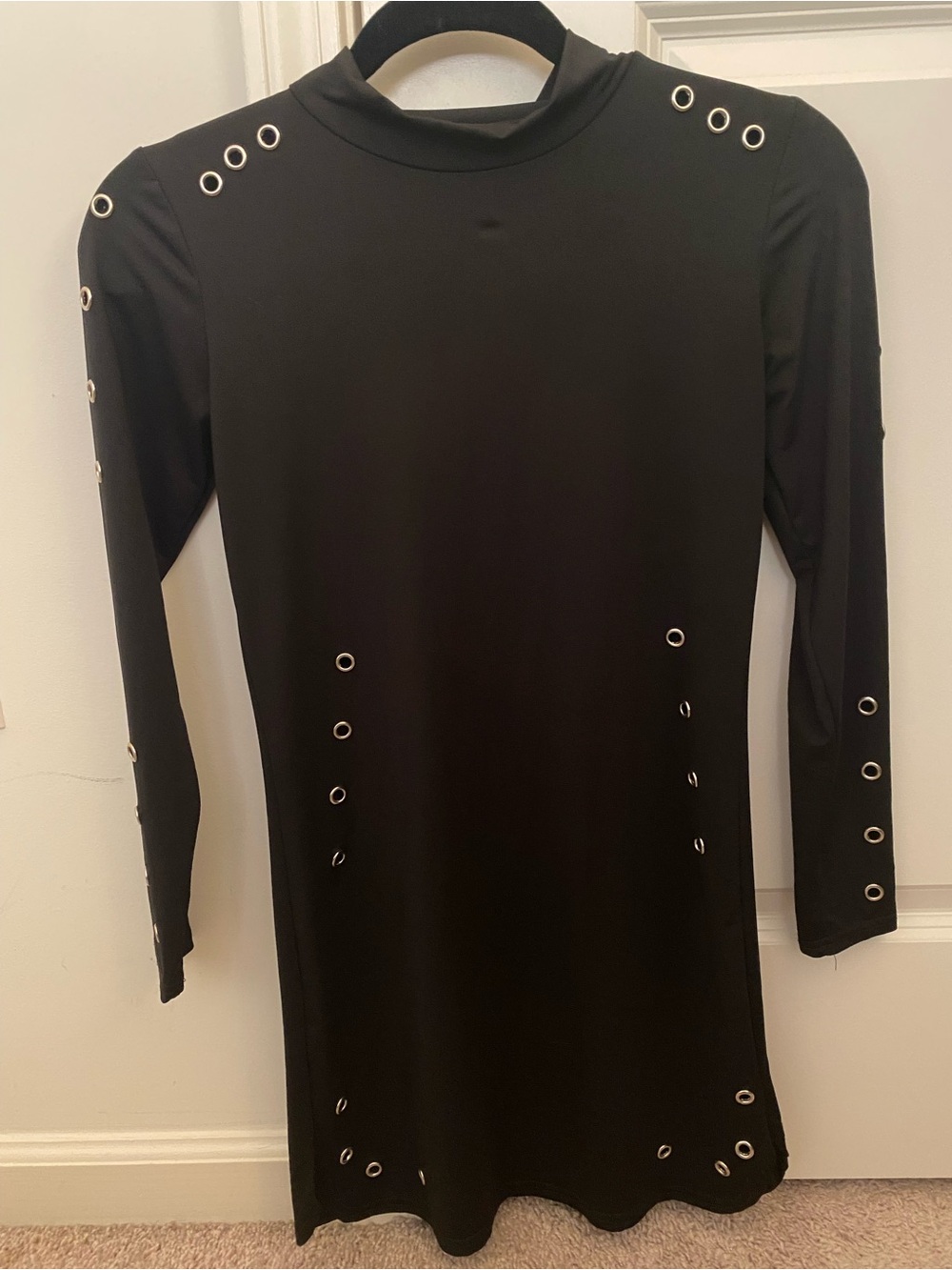 Small Black Long-Sleeve Eyelet Detail Dress